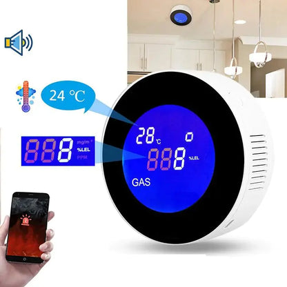 Wi-Fi Smart Natural Gas Detector - Digital LCD Temperature Display Gas Sensor for Home Kitchen