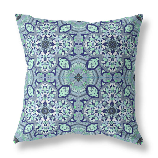 20” Blue Aqua Cloverleaf Indoor Outdoor Zippered Throw Pillow